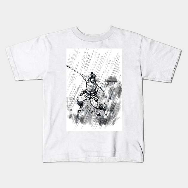 Samurai in the Rain Kids T-Shirt by RodLuperArt